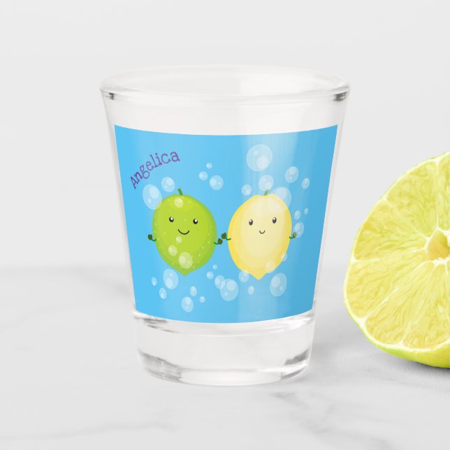 Verre A Shot Caricature de chaux de citron joyeux (Devant)