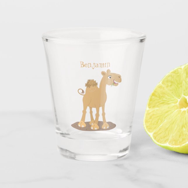 Verre A Shot Caricature de dromadaire joyeux et souriant (Devant)