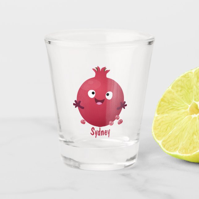 Verre A Shot Caricature de fruits à la grenade joyeux (Devant)