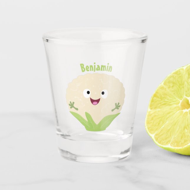 Verre A Shot Caricature de légume de chou-fleur joyeux (Devant)