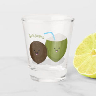 Verre A Shot Caricature de noix de coco kawaii joyeux