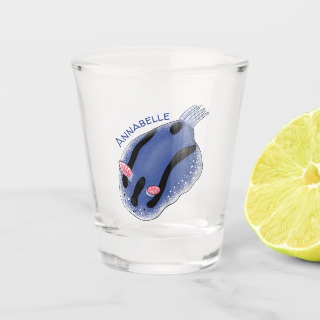 Verre A Shot Caricature de nudibranche bleu mignon (Devant)