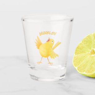 Verre A Shot Caricature d'oiseau canari jaune chantant mignon