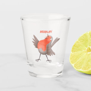 Verre A Shot Caricature d'oiseau rouge chantant mignon
