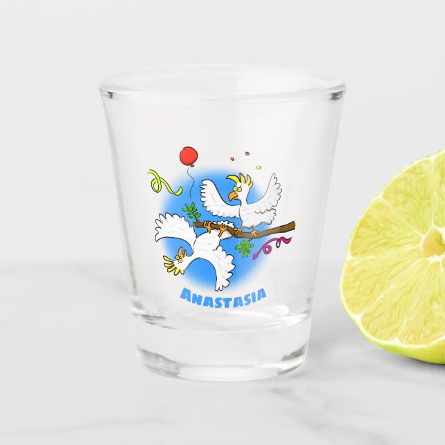 Verre A Shot Caricature d'oiseaux de cockatoo amusante (Devant)