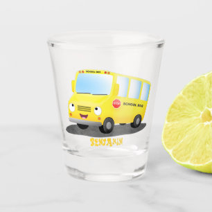 Verre A Shot Caricature du bus scolaire jaune joyeux