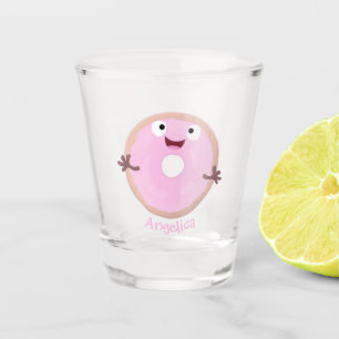 Verre A Shot Caricature joli beignet rose vitré