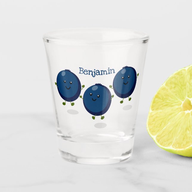 Verre A Shot Caricature mignonne de bleuets violets (Devant)