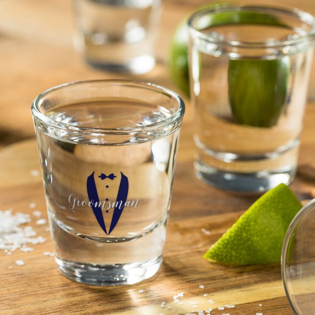 Verre A Shot Carolina Blue Tuxedo Groomsman Shot Glass (Créateur téléchargé)