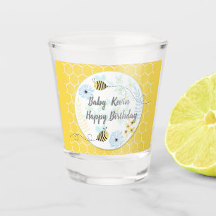 Verre A Shot Cartoon bumblebees on a background of blue, yellow