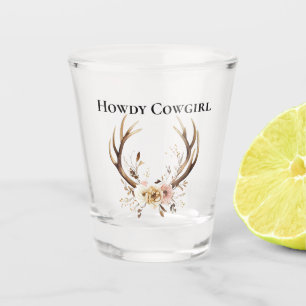 Verre A Shot Cerf Antlers Cowgirl rose Floral