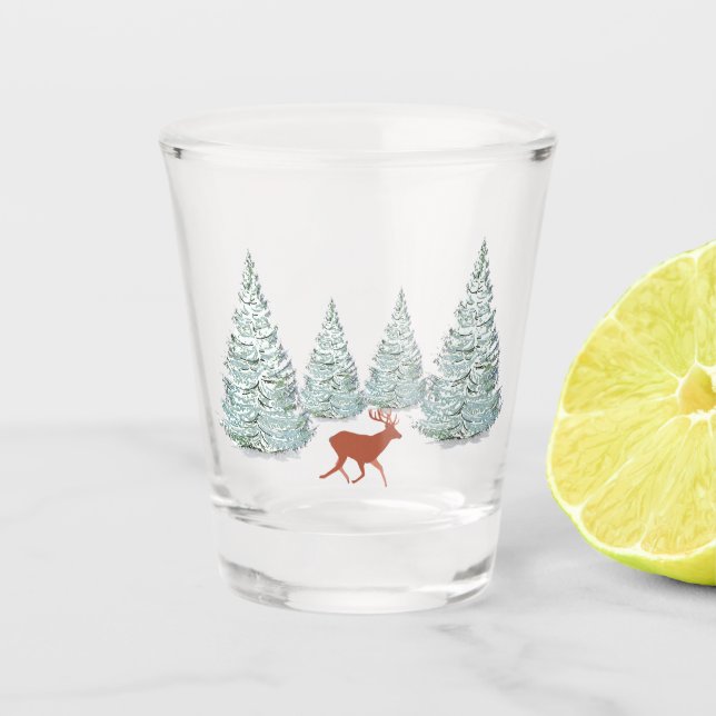 Verre A Shot Cerfs Brown et épinettes neigeuses (Devant)