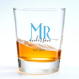 Verre A Shot Chambre à maris bleu M. Mariage Anniversaire