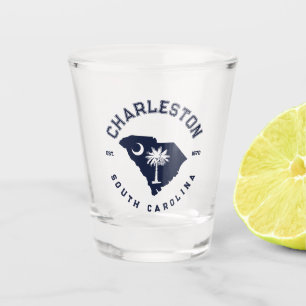 Verre A Shot Charleston Caroline du Sud Marine SC Drapeau Palmi