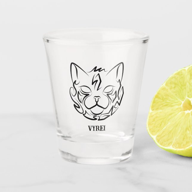Verre A Shot Chat tribal noir et blanc (Devant)
