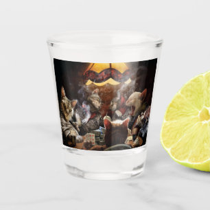 Verre A Shot Chats jouant au poker
