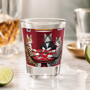 Verre A Shot Chats tigrés jouant au poker