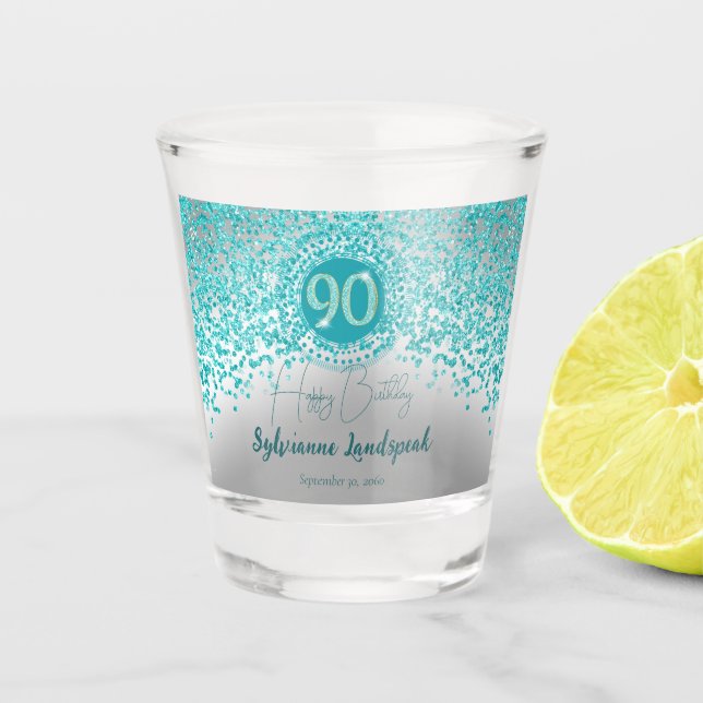 Verre A Shot Chic Argent & Parties scintillant bleue Turquoise  (Devant)