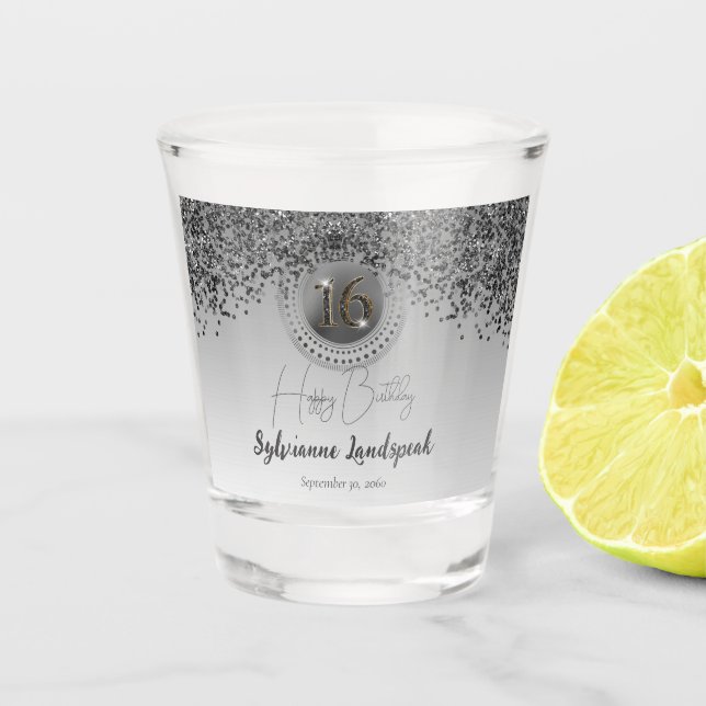 Verre A Shot Chic Argent & Parties scintillant Noire 16e cadeau (Devant)