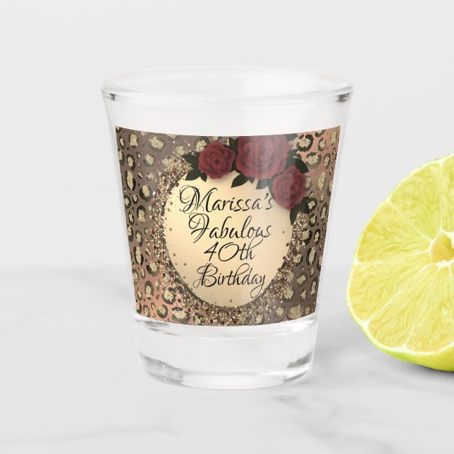 Verre A Shot Chic Leopard Rose Fabuleux 40e Personnaliser anniv (Devant)