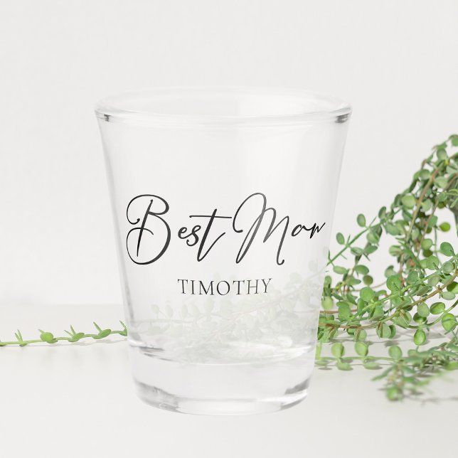 Verre A Shot Chic noir blanc Mariage moderne Custom Best Man (Créateur téléchargé)