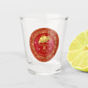 Verre A Shot Chinois Zodiac Rat Rouge/Or ID542