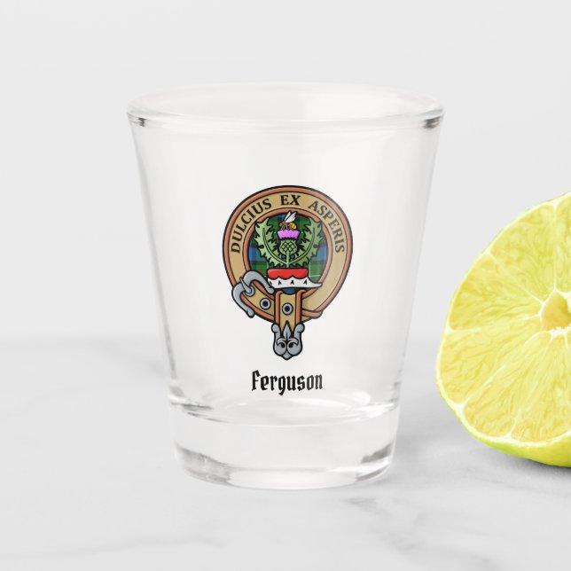 Verre A Shot Clan Ferguson Crest sur Tartan (Devant)