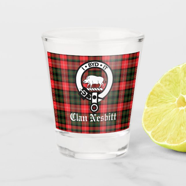 Verre A Shot Clan Nesbitt Crest Badge & Tartan (Devant)