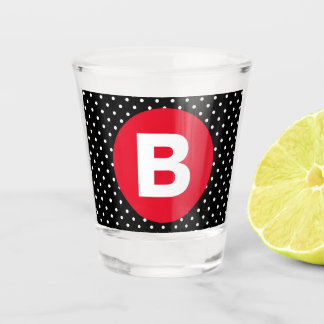 Verre A Shot Classic Black & White Polka Dot with Red Monogram