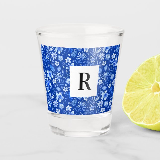Verre A Shot Cobalt Blue Tropic Feuilles & Fleurs Motif 1.5oz (Devant)