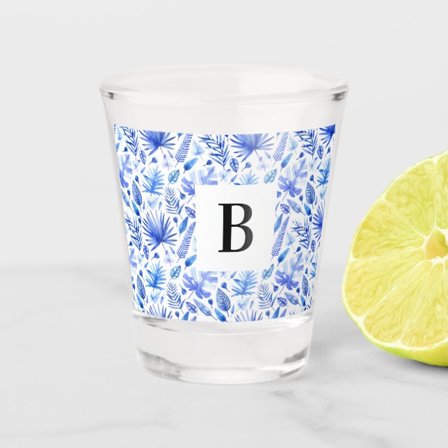 Verre A Shot Cobalt Blue Tropical Feuille Motif 1,5oz (Devant)