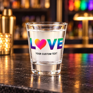 Verre A Shot Cœur d'amour arc-en-ciel avec texte personnalisé