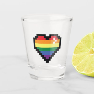 Verre A Shot Coeur de pixel arc-en-ciel