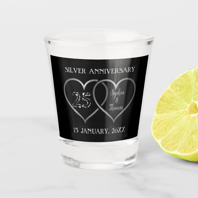 Verre A Shot Coeurs D'Argent Et Numéros Étincelants (Devant)