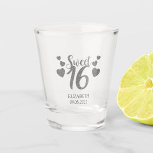 Verre A Shot Cœurs Pailletés Argent Chic Sweet 16