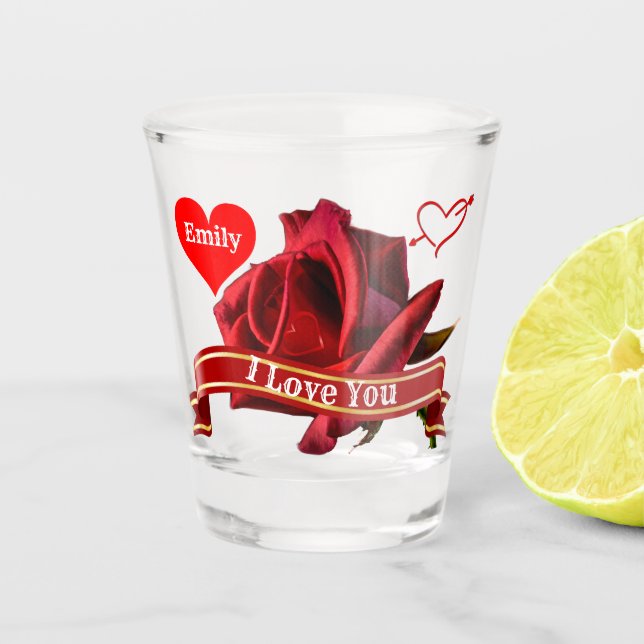 Verre A Shot Conception Rose de Saint-Valentin personnalisée (Devant)