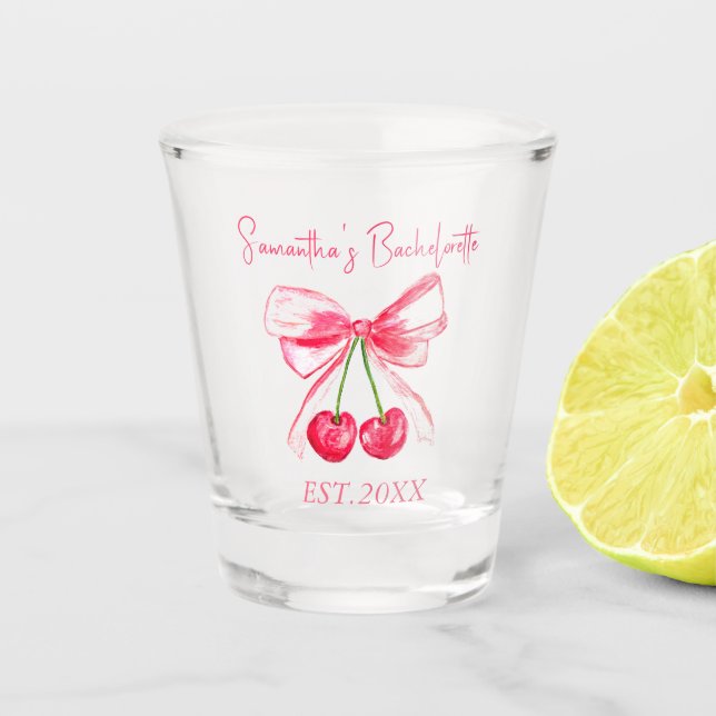 Verre A Shot Coquette Pink Bow Cerise Bachelorette Party (Devant)