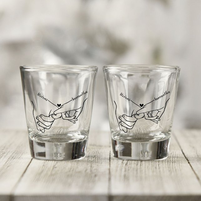 Verre A Shot Couple moderne main main mariage de nom personnali (Créateur téléchargé)