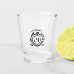 Verre A Shot Couronne de monogramme de blason héraldique en or