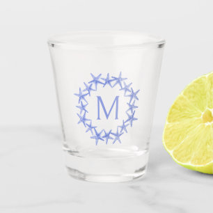 Verre A Shot Couronne de monogramme étoile de mer bleue et blan