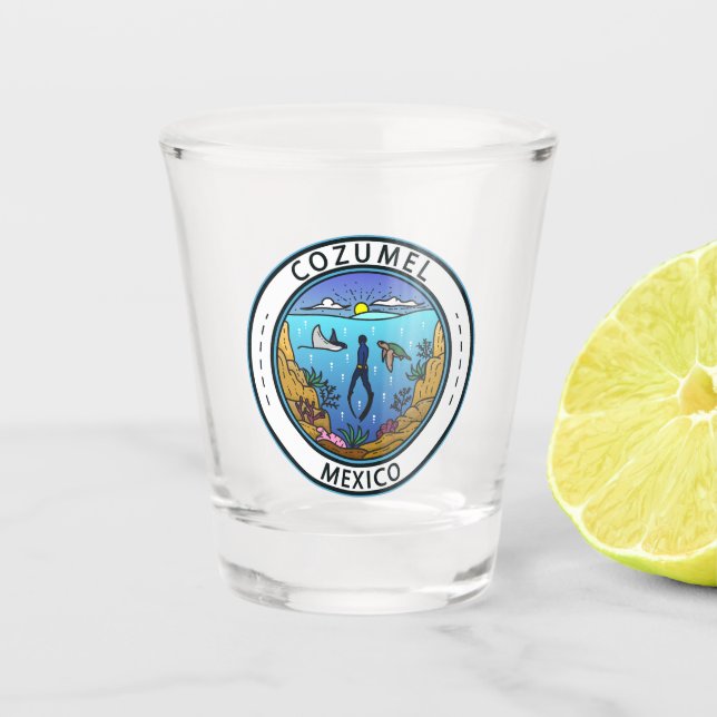 Verre A Shot Cozumel Mexique Badge Scuba (Devant)