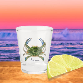 Verre A Shot Crabe côtier Aquarelle bleu marine et vert