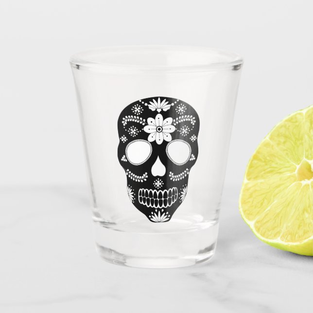 Verre A Shot Crâne à sucre mexicain noir et blanc (Devant)
