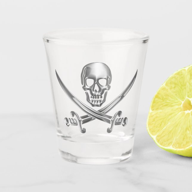 Verre A Shot Crâne d'argent et épées croisées (Devant)