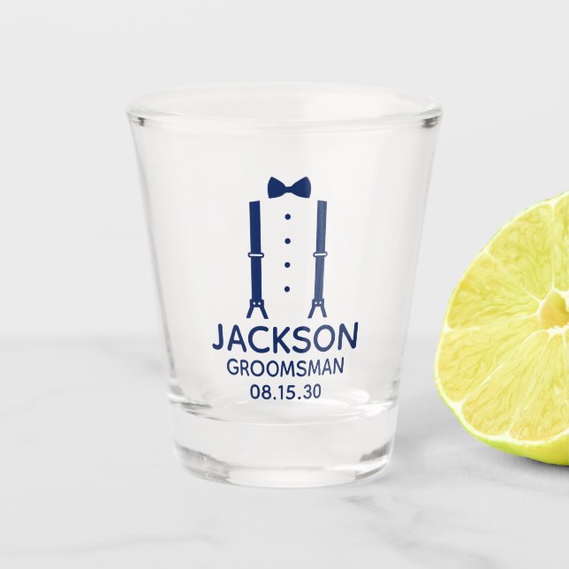 Verre A Shot Cravate Groomsman Blue Bow (Devant)