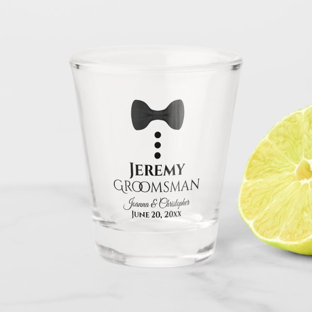 Verre A Shot Cravate noire mignonne Tuxedo Groomsman Mariage (Devant)