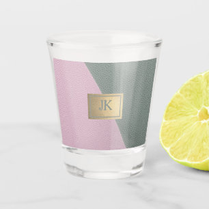 Verre A Shot Cuir Vert Rose Élégant Monogramme  