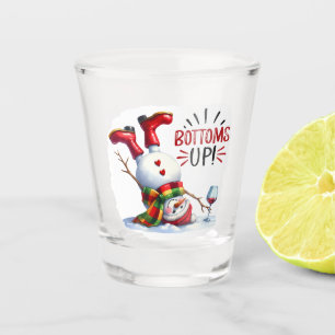 Verre A Shot Cul sec joli bonhomme de neige buvant du vin