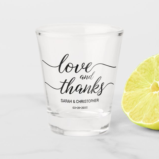 Verre A Shot Custom Love et merci Modern Script Mariage (Devant)