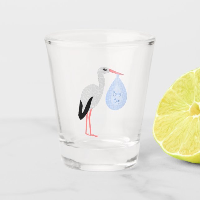 Verre A Shot Cute Blue Baby Boy Stork (Devant)